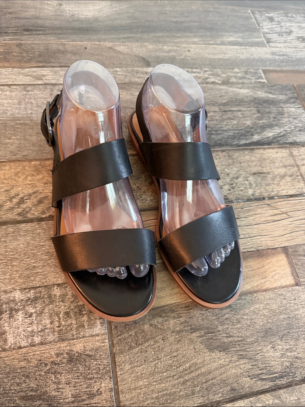 EUC Franco Sarto Black Leather Double-Strap Sandals